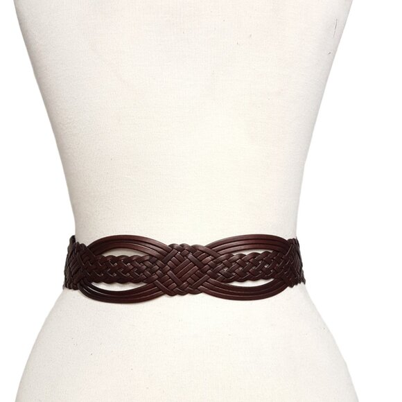 Hand Braided Leather Belt with Oval Brass Buckle
